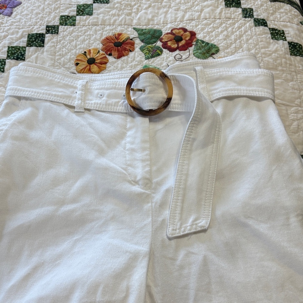 White House Black Market White Pants with Brown Belt Accent